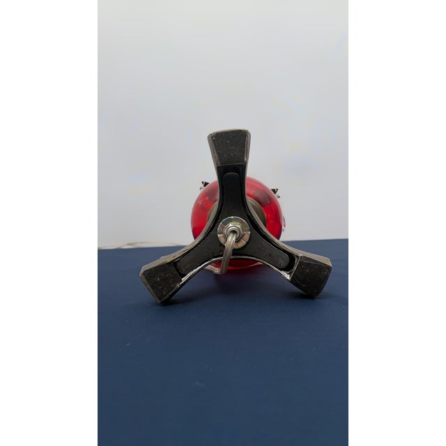 Mid-Century Modern Ruby Red Glass Lamp With Gilt Brass and Crystal Prisms For Sale - Image 9 of 9
