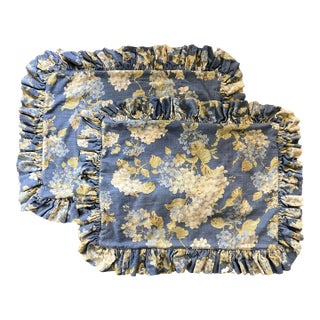 Pair of Waverly Chambray Blue Hydrangea Custom Pillow Shams For Sale