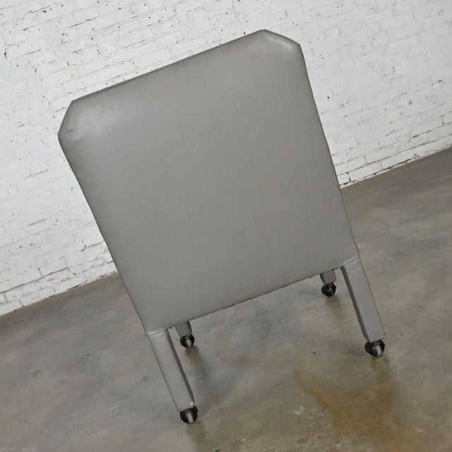 Gray Modern Gray Faux Leather Modified Parsons Style Armed Accent Chair on Casters For Sale - Image 8 of 17