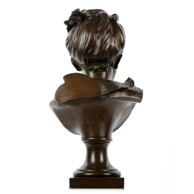 19th Century Patinated Bronze Bust of Young Girl by Alfred Rolle For Sale - Image 5 of 8