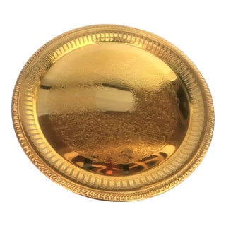 Vintage 24k Gold Electroplate Round Tray For Sale