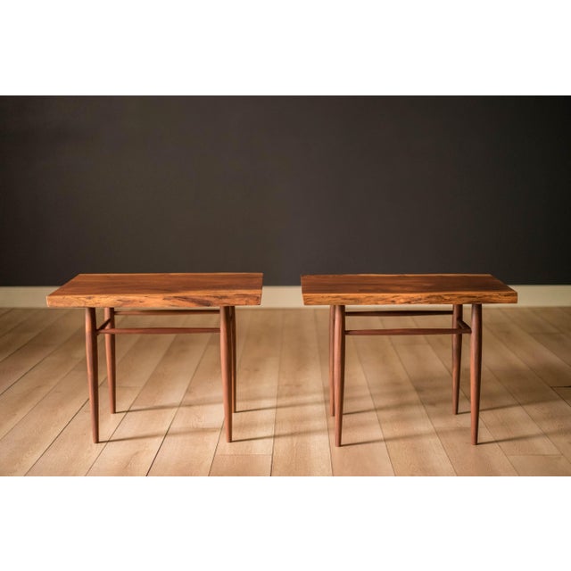 George Nakashima Pair of Studio Live Edge Solid Walnut End Tables by George Nakashima For Sale - Image 4 of 11