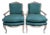 French Style Bergere Armchairs With Teal Upholstery by Sam Moore, a Pair For Sale