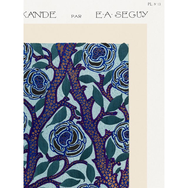 Flower Pattern Pochoir Design, Art Deco Oriental Style, Vintage Art Print Reproduction, 18" × 24" For Sale - Image 4 of 7