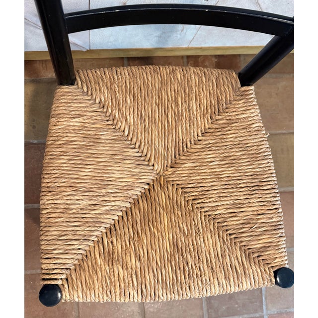 Mid-Century Modern Italian High-Back Black Side, Office Chair With a Rush Seat in the Iconic Style of Italian Designer Gio Ponti For Sale In San Antonio - Image 6 of 12
