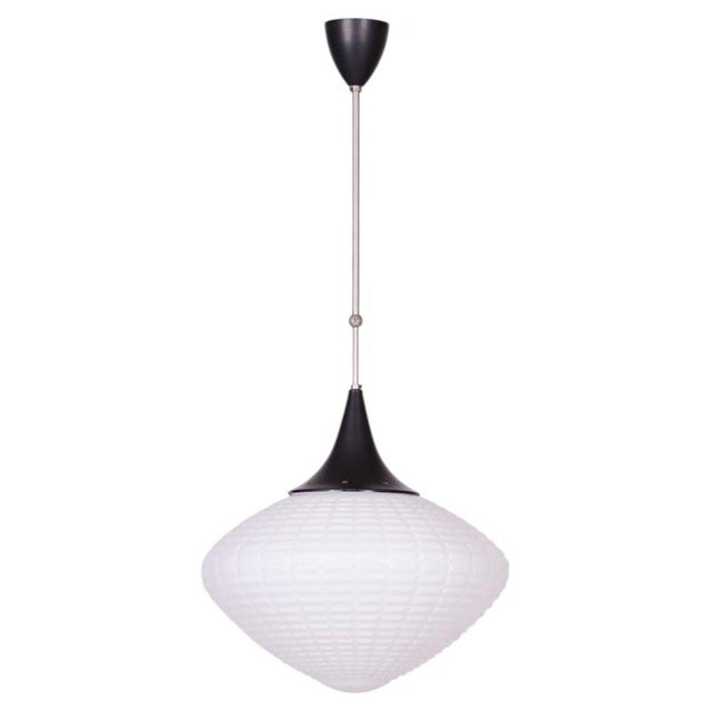 Mid-Century Chandelier in Chromed Steel and Opaline Glass, Czech, 1960s For Sale - Image 13 of 13