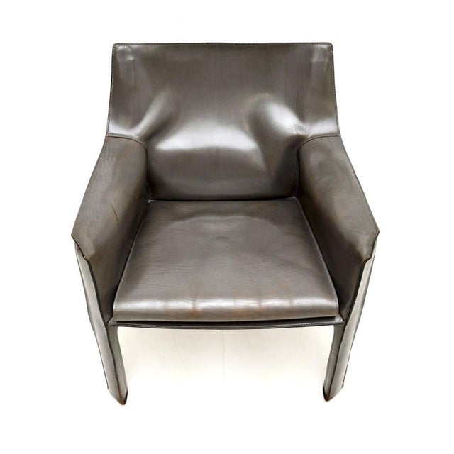 Vintage Italian Leather Cab Armchair attributed to Mario Bellini for Cassina, 1970s For Sale - Image 6 of 8
