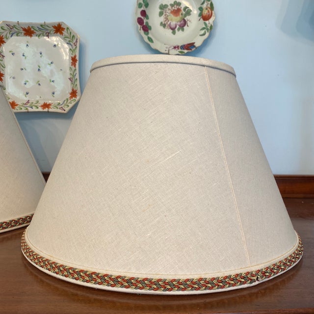 Late 20th Century Late 20th Century Off White Linen Lampshades a Pair For Sale - Image 5 of 12
