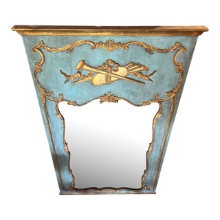 Antique Trumeau Mirror in the Louis 15 Style Decorated With Musical Instruments. For Sale