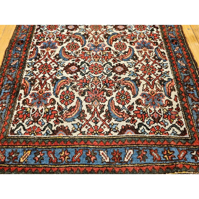 Vintage Persian Malayer Runner Rug, Hand-Knotted Wool, Geometric Pattern, 3x9, Ivory & Blue For Sale - Image 11 of 13