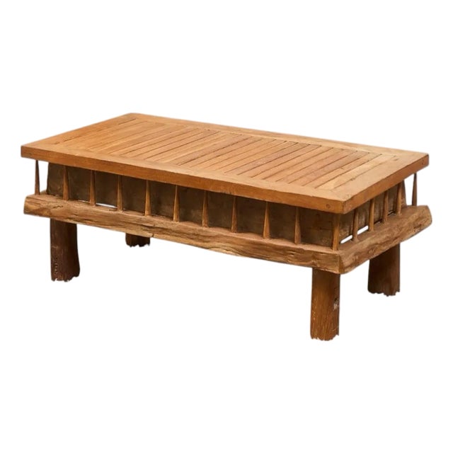 Mid 20th Century Rustic Handcrafted Teak Coffee Table For Sale