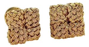 John Hardy 18k Yellow Gold Basket Weave Square Post Clip Earrings, 2 Pieces