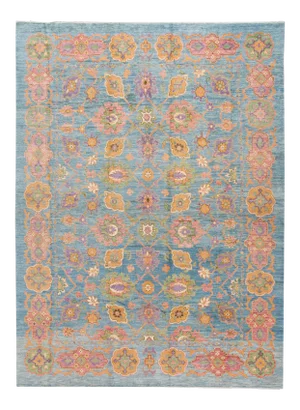 Oversize Blue Modern Oushak Handmade Wool Rug