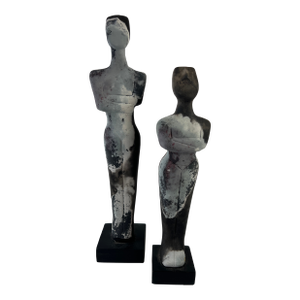 Late 20th Century Contemporary ’Goddesses’ Cycladic Style Ceramic Sculptures by Cynthia Aldrich - Set of 2