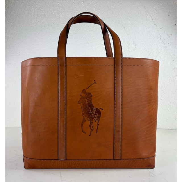 1990s Ralph Lauren Vintage Tooled Leather Satchel For Sale - Image 5 of 12