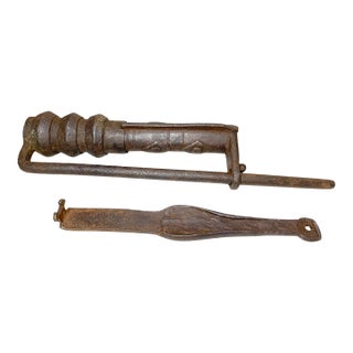 Huge Rare Antique 18th Century Nepal Tibet Wrought Iron Temple Door Lock 1700's For Sale