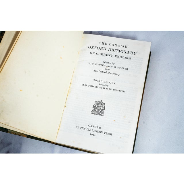 Rare Luxury Edition the Concise Oxford Dictionary 1934 Leather Spine Antique Book For Sale - Image 4 of 10