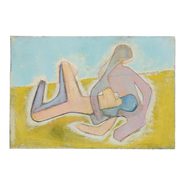 1960s "Une Histoire D'Amour" Abstract Figurative Gouache Painting by Benoit Gilsouli For Sale