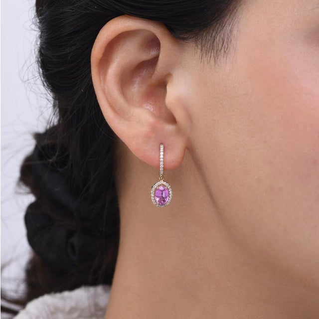 1.88 cts Natural pink sapphire and 0.44 cts diamond earrings in 18k gold For Sale - Image 11 of 18