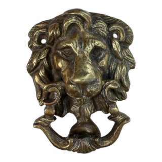 Antique Italian Traditional Renaissance Solid Brass Lion Head Door Knocker For Sale