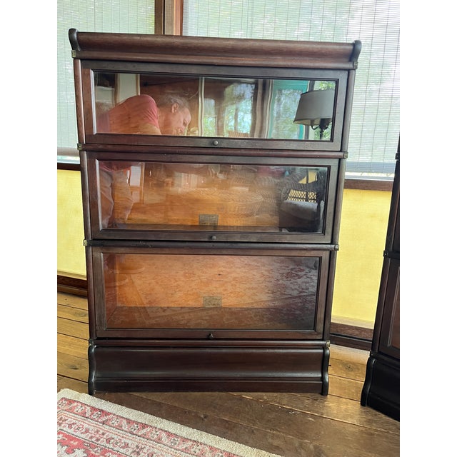 Matched Pair of Three Unit Globe Wernicke Solid Mahogany Bookcases For Sale In Philadelphia - Image 6 of 11