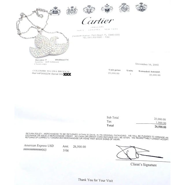 1990s Cartier Colombe De La Paix Dove of Peace Diamond White Gold Pendant Necklace For Sale - Image 15 of 16