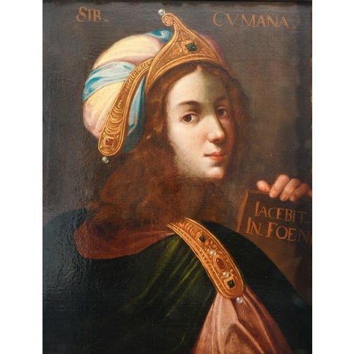 Oil painting on canvas depicting the cumaean sibyl. Italian school, 17th-18th century origin italian school period...