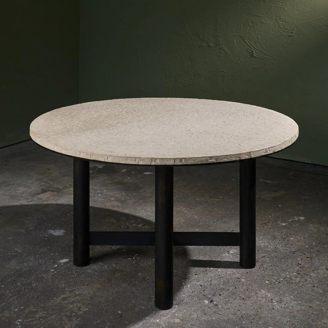 Mid-Century Modern Table in Fossil Stone and Metal Frame, Belgium For Sale - Image 3 of 14