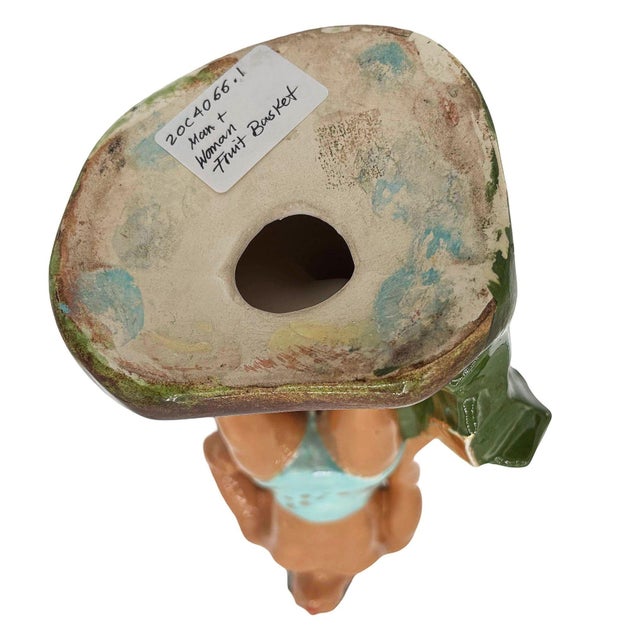 1950s Mid 20th Century Hawaiian Man in Blue Trucks W/ Gold Machete Ceramic Sculpture 14" For Sale - Image 5 of 5