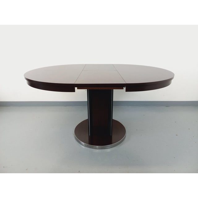 Vintage Round Dining Table in Ebony Wood and Chrome-Plated Metal, 1970s For Sale - Image 14 of 18