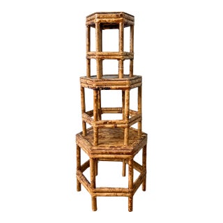 Vintage Graduated Bamboo Plant Stands, Set of 3 – Hollywood Regency / Coastal / Organic Modern For Sale