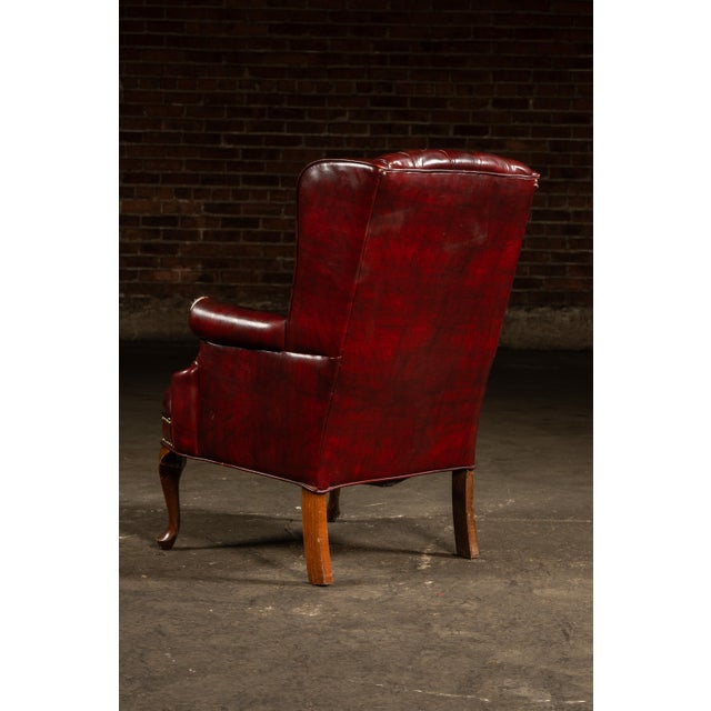 Vintage Tufted Leather Wingback Chesterfield Armchair in Oxblood For Sale In Chicago - Image 6 of 15