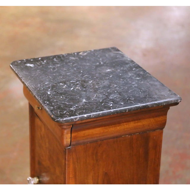 19th Century French Louis Philippe Burl Walnut Marble-Top Bedside Cabinet For Sale - Image 4 of 9
