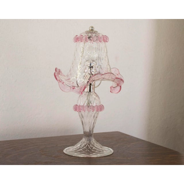 Italian Table Lamps in Clear and Pink Murano Glass, 2000s, Set of 2 For Sale - Image 3 of 12