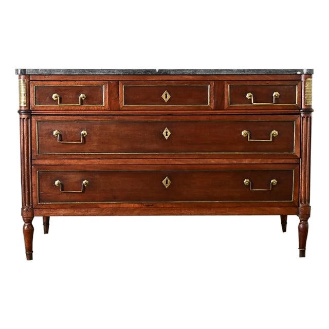 French 19th Century Louis XVI Style Walnut & Marble Commode For Sale