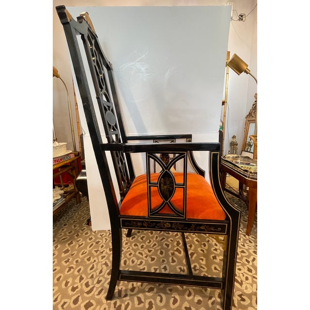 Just in this tall Regency Style Ebonized & Gilt Pagoda Arm Chair. This sophisticated side chair or Desk chair offers a...