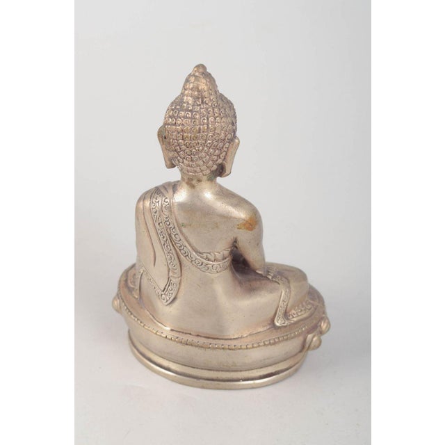 19th Century Seated Buddha Figure in Silver-Plated Metal, Asia For Sale - Image 3 of 5