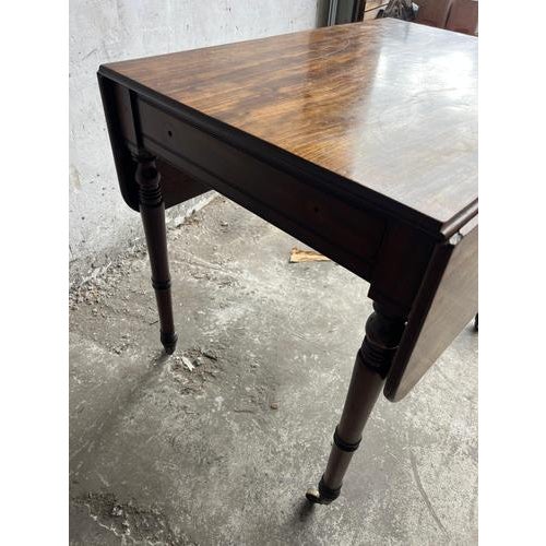 Brown Antique Drop-Leaf Side Table on Castors For Sale - Image 8 of 9
