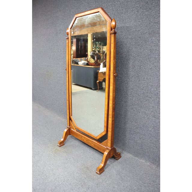 Early 20th Century Aimone Mahogany & Satinwood Cheval Mirror For Sale - Image 5 of 10