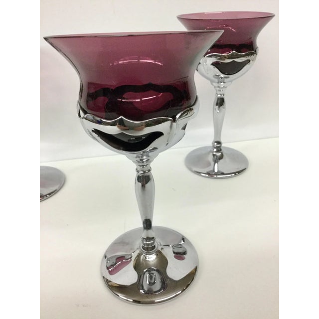 1950s Art Deco Amethyst Chrome Toasting Cups - Set of 3 For Sale - Image 4 of 12