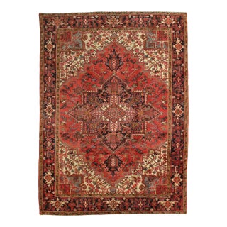 Vintage Hand-Knotted Persian Heriz Rug 8'4" X 11'5" For Sale