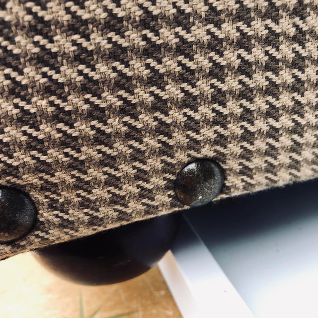 English Modern Herringbone Pattern Dark Brown & Off White Footstool For Sale - Image 3 of 6