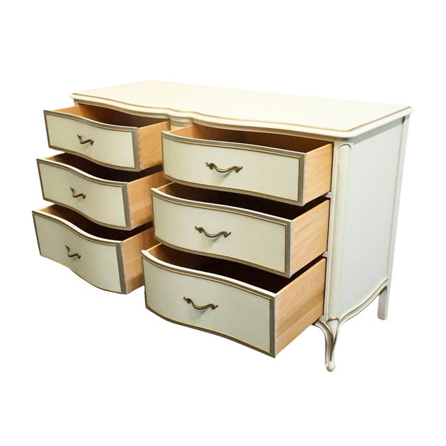 Drexel Furniture Touraine Collection Custom Cream Pained Country French Provincial 54" Double Dresser 200-120-1 For Sale In Kansas City - Image 6 of 15