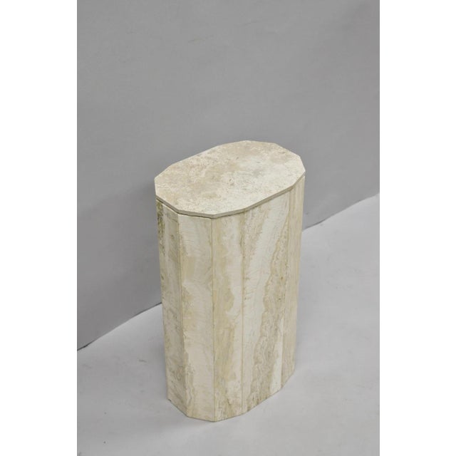 Vintage Postmodern Travertine Stone Small 20" Modern Pedestal Stand Side Table For Sale - Image 10 of 13