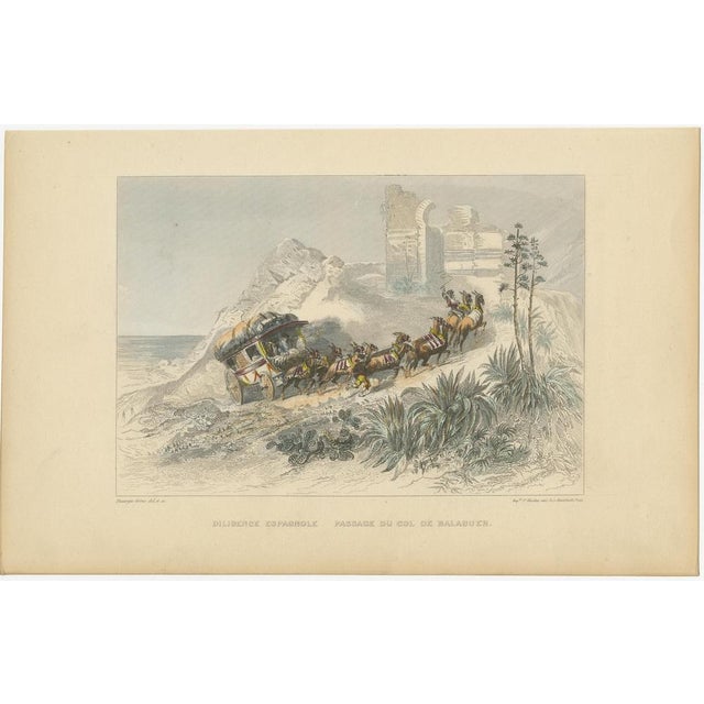Beige Rouargue Frères, Spanish Diligence Passing the Balaguer Pass, 1845, Engraving For Sale - Image 8 of 9