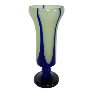 Antique Czech Kralik Pulled Blue and Cream Art Glass Vase