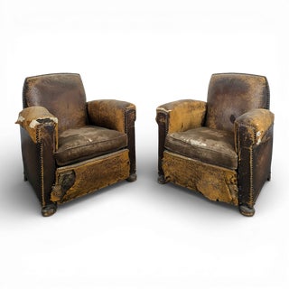 Vintage Leather Club Chairs, Set of 2 For Sale