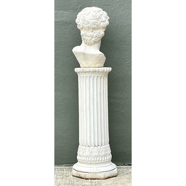 Neoclassical Vintage Cast Concrete Bust of Davin on Pedestal For Sale - Image 3 of 12