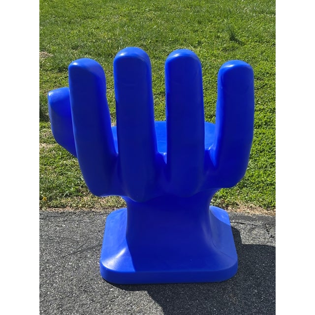 1980s Late 20th C. Moulded Blue Hand Chair on Pedestal For Sale - Image 5 of 13