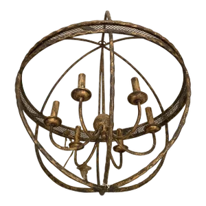 Contemporary Gold-Leaf and Clay Sphere Chandelier
